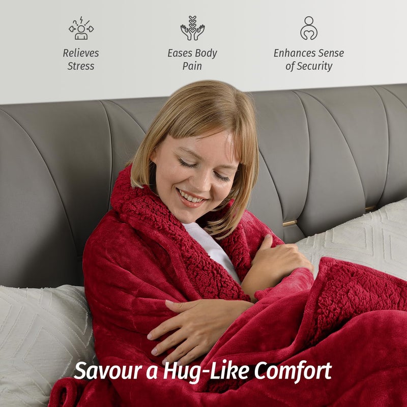 Wemore Sherpa Fleece Weighted Blanket for Adult, 15 lbs Dual Sided Cozy Fluffy Heavy Blanket, Ultra Fuzzy Throw Blanket with Soft Plush Flannel Top, 48 x 72 inches, Burgundy on Both Sides - Image 4